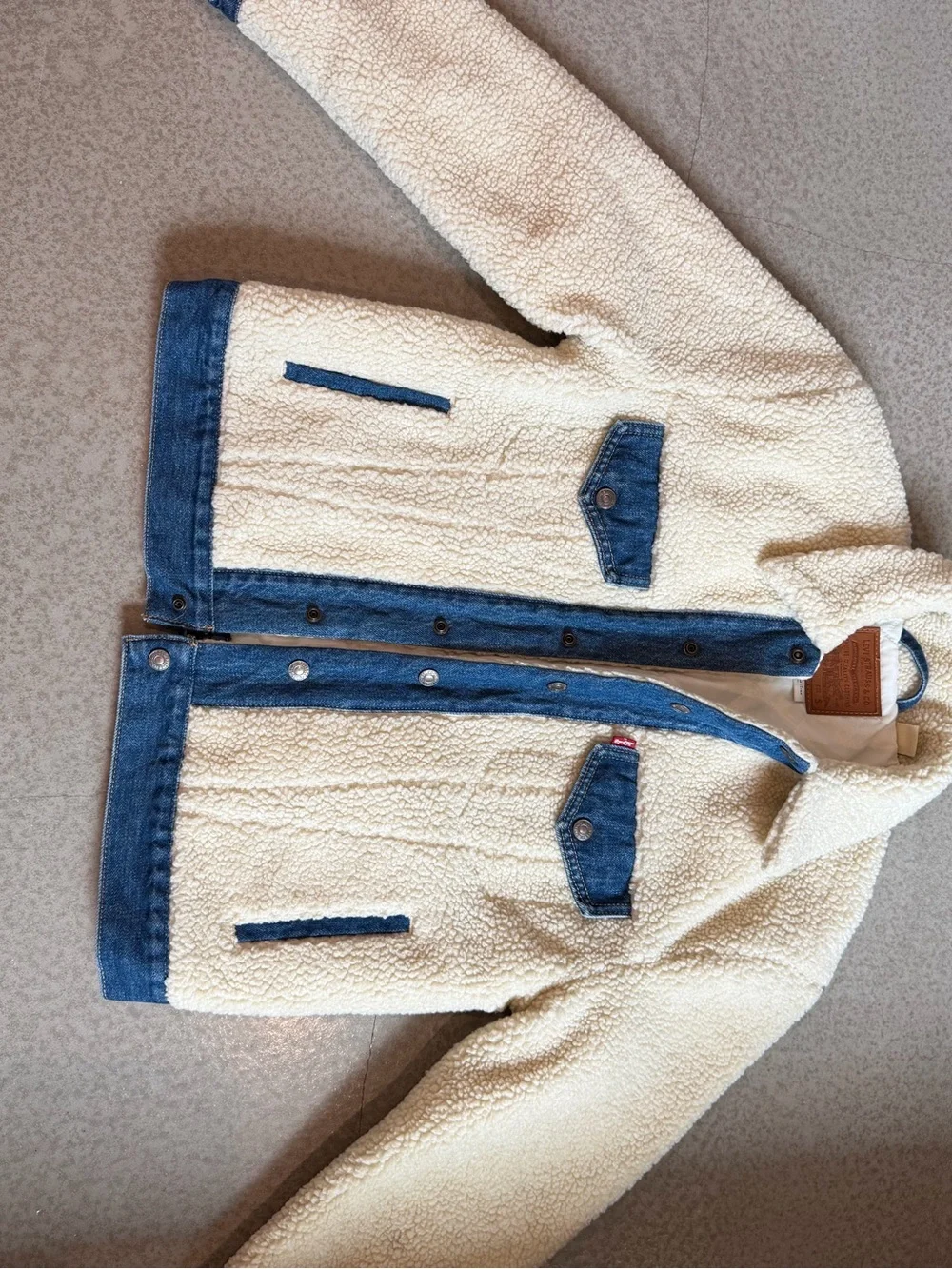 Levi's Woman’s Sherpa Denim-Trim Jacket in Cream
